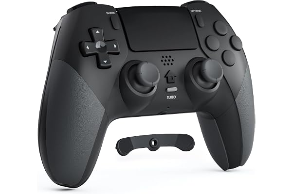 CHEREEKI Mando Inalámbrico para PS4, Pro y Slim con Doble Vibración, Giroscópico, Turbo, Touchpad y Conector de Audio, Negro