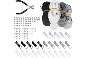 KBNIAN 5pcs Cremallera Continua Nylon 2.5m Cremallera Continua Negra Material de Costura Cremallera con 100 Cremallera Reparación Universal