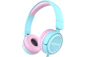 IMYB Kinder kopfhörer, Kopfhörer für Kinder mit Kabel, faltbar, Stereo Sound, Sichere Lautstärkebegrenzung, 3,5 mm Jack, Over Ear Kinderkopfhörer für Schule, Junge, Mädchen, Tablet, PC, Hellblau Rosa