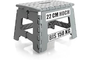 ‎COM-FOUR com-four® Klapptritt mit Gumminoppen - Faltbarer Tritthocker - tragbare Aufstiegshilfe für Haushalt, Küche, und Bad - Rutschfester Klapphocker - Tragkraft bis 150 kg (31x22x22cm grau - 01 Stück)
