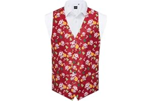 Dobell Mens Red Happy Santa Claus Christmas Waistcoat Regular Fit