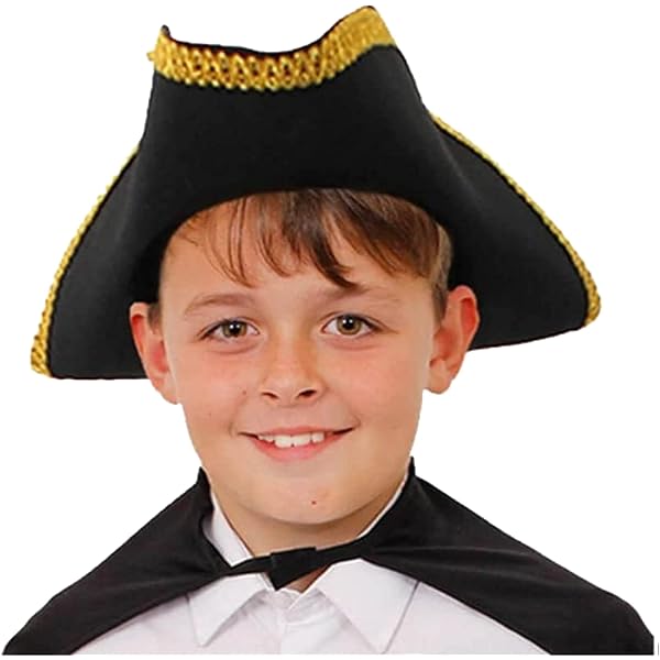 FIESTAS GUIRCA Chapeau D’amiral Enfant En Feutre Noir Et Or – Accessoire Pirate Unisexe – Taille Unique, Ignifuge