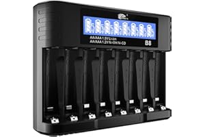 IMREN Akku Ladegerät AA AAA, 8 Slots 1.2V NiMH/NiCD 1.5V Lithium AA AAA Batterien Ladegerät, 5V 2A Typ-C Schnelles AA AAA Akkuladegerät mit LCD Display