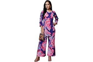 GRECIILOOKS Co-ord Set for Women Stylish Kurti Set For Women Anarkali Viscose Rayon Printed Kurta & Straight Pant Set Festive Ethnic Indian Traditional Outfit for Functions & Puja 3/4 Half Sleeve