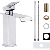 VirtuGro Waterfall Sink Tap in Silver Stainless Steel | Taps for Washbasins with Ceramic Cartridges Waterfall Basin Tap Energ