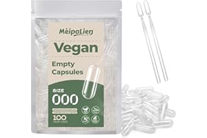 MéipaLien Size 000 Empty Vegan Capsules (100 Count), Clear Empty Pill Capsules, Plant Based Vegetarian Capsule for DIY Supplements - Kosher, Gluten Free, Non-GMO Certified