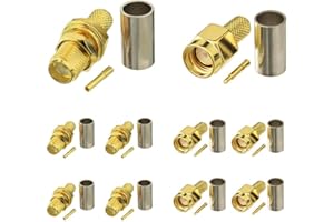 Superbat Kit Connettori RPSMA 10 Pezzi Maschio e Femmina a Crimpare e Saldare 50 Ohm Basse Perdite RF Compatibile con Cavo Coassiale RG58 LMR195 RG142 RG303 RG141 RG400
