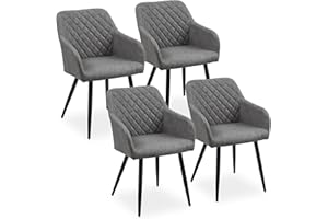 CLIPOP Faux Leather Dining Chairs Set of 4, Upholstered Kitchen Counter Armchair with Metal Legs, Leisure Reception Chairs for Living Room Office Light Grey