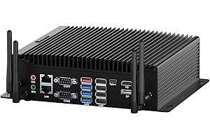 BASOARO PC Industrial Mini PC sin Ventilador Win 11 Pro Core i5 10210U, 16GB RAM 256GB SSD, 2 RJ45 LAN, Pantalla Triple HD DP Type-C, GPIO, 6 RS232 COM, 8 USB, WiFi BT, Mini Computadora
