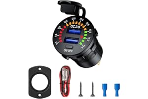 LINKSTYLE Quick Charge 3.0 Car Charger Socket, 12V/24V 36W Dual USB Fast Car Charger Socket Power Outlet with Switch LED Voltmeter for Auto Vehicles Boat Motorcycle SUV Truck Marine Smartphone Tablet