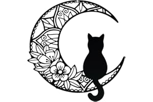bowarepro 1 pezzo in metallo gatto e luna, decorazione da parete da giardino, decorazione da parete, decorazione da parete, decorazione per casa, interni ed esterni, cortile, recinzione, capannone,