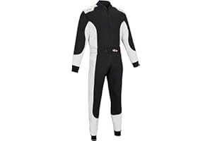 PM SPORTS Adult Kart Racing Suit Race Rally One Piece Polycotton Karting Suit (Black & White, XS)