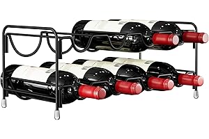 Nuovoware Estante Vino Doble Onda, Soporte Vino Independiente 8 Botellas 2 Niveles, Estantes Vino de Acero al Carbono para Encimera Cocina Bar Despensa Bodega Comedor Sótano Encimera, Negro