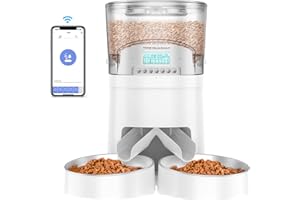 HoneyGuaridan Podwójny automatyczny dozownik do karmy kota, 4,5 l 2,4G WiFi Dozownik karmy dla kota i psa połączony z aplikacją i nagrywaniem głosowym, programowalny -1 do 6 posiłków dziennie