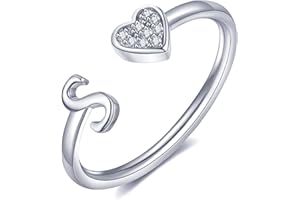 FUNEIA Herz Ring mit Buchstaben Damen Frauen Gold Silber Rosegold Verstellbarer Initiale A-Z Zirkonia Fingerring Stapelring Wasserfest Buchstabering Schmuck Mädchen Geschenkbox