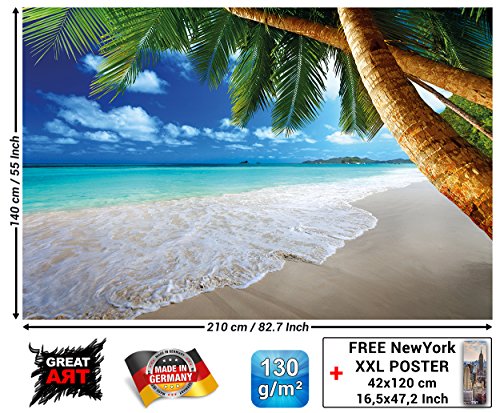 Fototapete Karibik Sandstrand mit Palmen und Meer Wand-dekoration – Wandbild Strand Poster-Motiv by GREAT ART (210 x 140 cm) - 3