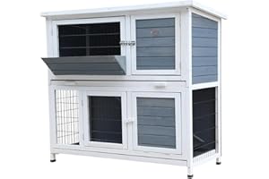 BUNNY BUSINESS 4ft 2-Tier Double Decker Rabbit/Guinea Pig Hutch Hutches with Sliding Trays & Ramp Run Hutches Cage Guinea Pig Ferret House Home Double Decker (Grey)