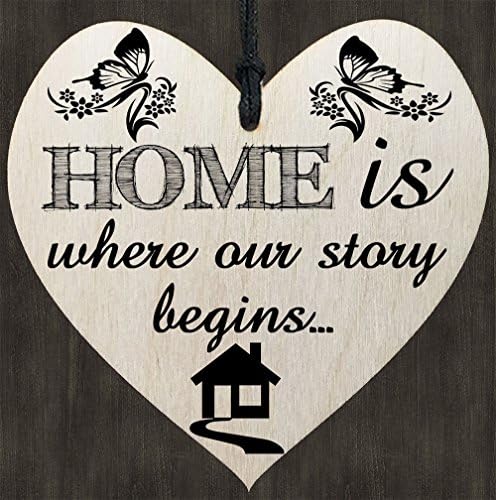 Home is Where Our Story Begin - Gift Sign - Hanging Wall Rustic Shabby Chic Wooden Heart Plaque