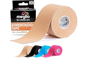 Meglio Kinesiology Tape - Uncut 5m Roll Sports Tape Strapping for Injuries, Support Muscle Tape, K Tape, Physio Tape, Trans Tape, Athletic Tape, Breathable & Waterproof | (Beige)