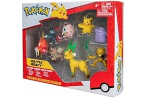 BANDAI Pokémon 8 Figurines Battle - Pikachu, Rondoudou (Jigglypuff), Rocabot (Rockruff), Abra, Farfuret (Sneasel), Métamorph (Ditto), Phyllali (Leafeon) et Magicarpe (Magikarp) - JW2686