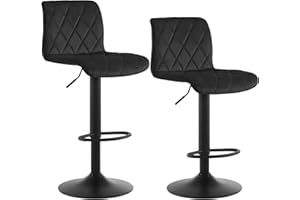Lestarain Bar Stools Set of 2 Swivel Breakfast Kitchen Counter Stools Barstools with Black Matte Footrest and Stable Base Elegant Velvet Seat, Black