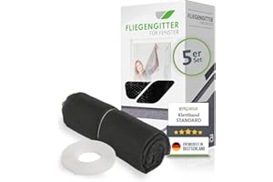 ‎EMPASA empasa Fliegengitter Fenster Polyester 130 x 150 cm Insektenschutz Gewebe inkl. Klettband individuell kürzbar durchsichtig, Farbe:schwarz, Größe:5 Stück