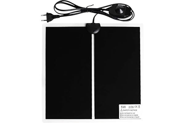 Geoyien Tapis Chauffant pour Terrarium, 15 X 14CM Tapis Chauffant, Tapis Chauffant Terrarium, Tapis Chauffant pour Reptile, température réglable Fiche européenne (5W, 220V-240V)