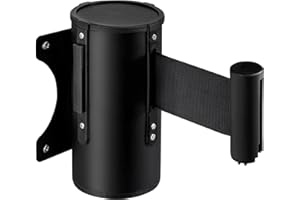 Holdfiturn Rope Barriers 5M 16.4ft Queue Barrier Belt Wall Mounted Retractable Security Belt Rope Barrier Retractable Barrier for Outdoor Ribbon Control Crowd (Black)