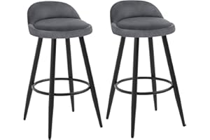 WOLTU Sgabelli Cucina Set di 2, Sgabelli da Bar con Schienale e Poggiapiedi, Velluto, Struttura in Metallo, Grigio scuro, BH296dgr-2