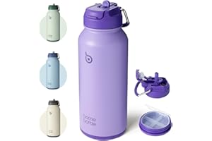 bottlebottle BOTTLE BOTTLE Borraccia Termica 850ml(30oz) con Cannuccia Thermos Bevande Calde Borraccia Sportiva Acciaio Inox con Paglia E Supporto Pillole (Viola)