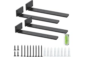 BATONCA 4 Pack Regalhalterung, Schwebende Regalträger, 25 cm, Robuste Regal Winkel (1/5 Zoll), Dickes Metall, Schwebende Regalhalterungen Mit Modernem Eisen-Finish - Schwarz
