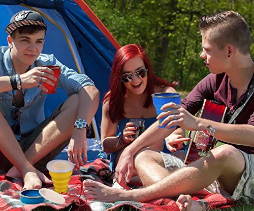 3zfamily Roll-faltbar tragbare Silikon Outdoor-Reise Trinkbecher für Reisen, Camping, Wandern & Pendler zu arbeiten. Tragbar Silikon versenkbare Teleskopstange zusammenklappbar - 4