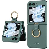 Aksesuarcim Samsung Galaxy Z Flip 5 ile Uyumlu Kılıfı Kamera Lens Korumalı Y&uuml;z&uuml;kl&uuml; Standlı İnce Sert Silikon Kapak Kıpta Koyu