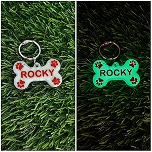 Colorful Glow in The Dark Pet's Name Tags for Dogs and Cats (Customizable Names) (RED - Glow in Dark)