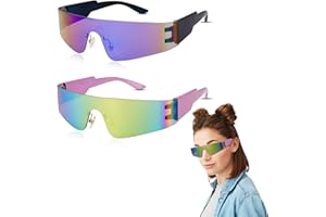 umorismo 2 Stück Futuristische Sonnenbrille,Space Brille Alien Brille set,Fun Schnelle Brille Rave,Verspiegelte Linse Sonnenbrille für Rollenspiel Halloween Party,Kostüm Kostüm