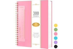 NIRMIRO A4 Notebook Notepad, 300 Pages Spiral Notebooks with 100GSM Lined Paper, Wirebound Hardback Thick Note Books for Women, PVC Waterproof Cover, 21 x 28.5cm, Pink