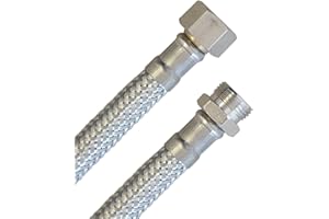 H2O-Flex® Tuyau blindé avec écrou de raccordement 3/8" x filetage extérieur 3/8", IG/AG Tuyau flexible DN8 pour robinetterie sanitaire avec autorisation d'eau potable 2000 mm