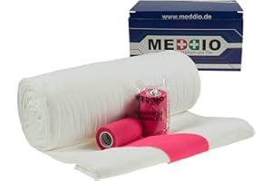 MADDMA Mullwatterolle 40x500cm + 12 Haftbandagen 10cm pink selbsthaftende Bandage Watte