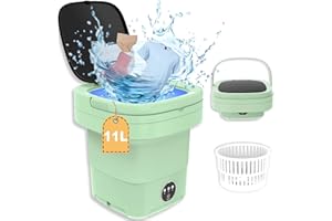 OMCCHK Portable Washing Machine, 11L 2 in 1 Large Intelligent Laundry Mini Washing Machine Foldable washer with Drain Basket washer for Baby Clothes, Underwear, Apartment, Camping, RV, Gifts, Travel （Green）