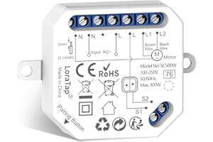 LoraTap Interruptor Persianas WiFi, Relé de Persianas Temporizador Inteligente para Cortina Eléctrica, Control Remoto por Teléfono, Compatible con Alexa y Google Home para Control de Voz, 300W