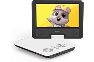 Yoton Reproductor de DVD portátil de 9,5 Pulgadas para niños con Pantalla giratoria HD de 7,5 Pulgadas, Altavoz estéreo, soporta 6 Horas de batería incorporada, sincronización TV/USB/Tarjeta SD, Blanc