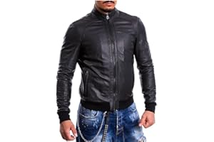 BORGHESE - PELLETTERIA ARTIGIANALE Pelletterie Borghese | Giacca Pelle Uomo Nera | Vestibilità Regolare | Giubbotto Pelle | Bomber Pelle | Vera Pelle | Giacca Moto | Made in Italy | A236B