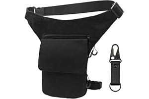 AHR Quality Marsupio da Gamba (gamba rimovibile) Marsupio Moto Laterale Gamba Moto Hippie con cerniera, Marsupio lavoro militare 3 tasche e doppio fissaggio Unisex, Nero, Unisex