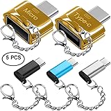 AFUNTA 5 pcs Type-C Adapters with Keychains, USB-C (Male) to Micro USB and USB 2.0 (Female) with Micro USB 2.0 OTG, Type C Convert Connector Fast Charger for Samsung S8 New Macbook Pixel XL Nexus