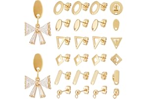 UNICRAFTALE 72 Unidades de 6 Estilos, Chapados en Oro de 24 Quilates, Pendientes de Acero Inoxidable Redondos Planos con Bola de Rombos y Lazo y Tuercas, para Manualidades