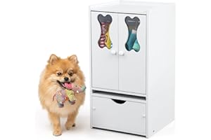 Teenyyou Pet Wardrobe Closet Dog Toy Clothes Storage Organizer with Doors and Telescopic Hanging Rod Combinable Drawers Closet Rack for Dog Cat Toys Clothes Accessories