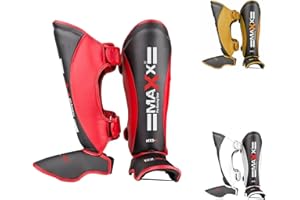 MAXX PRO BOXING GEAR MAXX Maya Grain Leather Boxing Shin Guard Instep Pad Leg Protectors Support Martial Arts