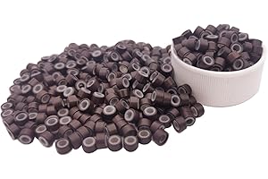 Flosius 500 pezzi Microring Silicone per Extension Micro Anelli 5 mm Micro Beads per estensioni dei capelli Perline per I Tip Estensioni Dei Capelli Umani Strumento (500 Pcs, Marrone)