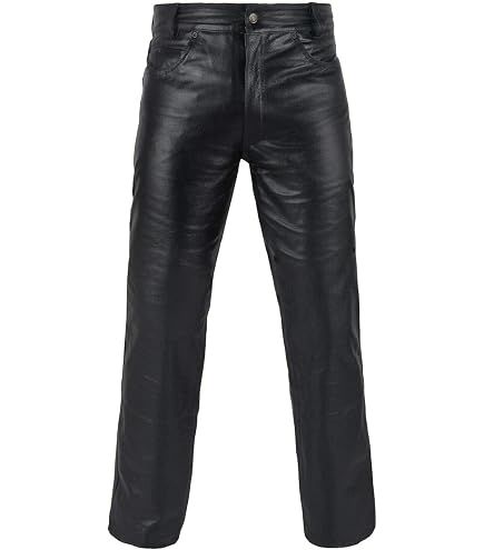 Jean En Cuir Noir Biker - Lacé Sur Les Côtés - Taille 40 - Style Rock Moto