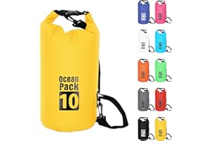 POPOYU 10L Gelb Wasserdichte Tasche, Dry Bag 2L/5L/10L/15L/20L/30L mit Verstellbarem Gurt, Schützt Telefon/Karte, Roll Top Wasserdichter Beutel Rucksack für Schwimmen/Rafting/Kajak/Bootfahren/Camping/Strand